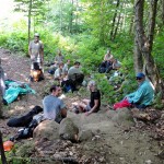 a breack for lunch on Split Rock trail 7_20_2011 Crew and NEKGMC volunteers, Split Rock Trail/ Middle Mountain road. Just and old logging road